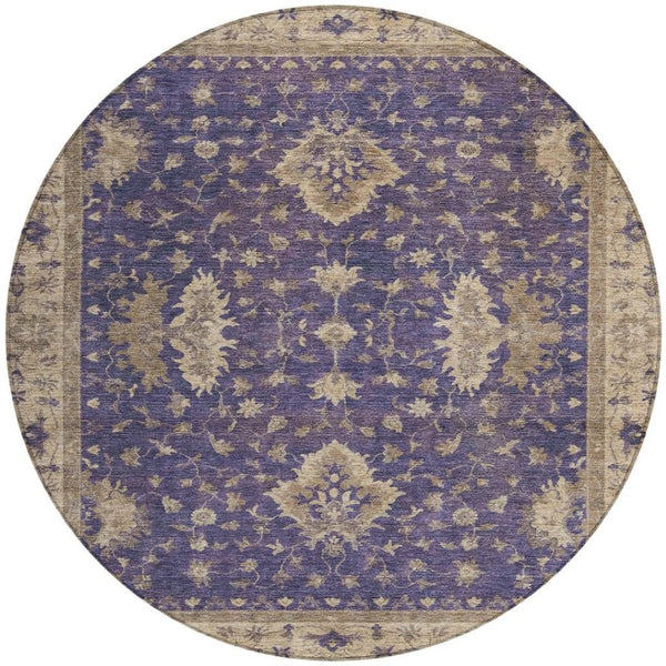HomeRoots 8' Purple And Beige Round Floral Area Rug - Stylish, Washable, Durable for Indoor & Outdoor Use! 619423