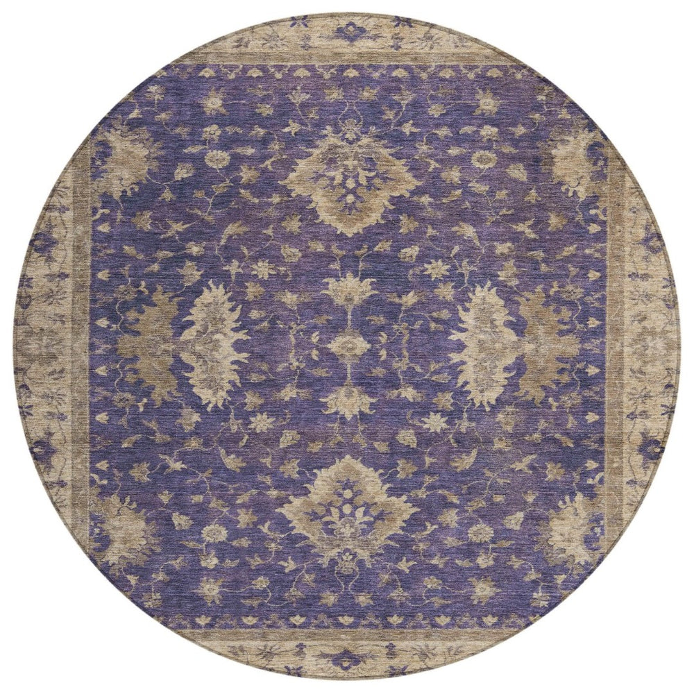HomeRoots 8' Purple And Beige Round Floral Area Rug - Stylish, Washable, Durable for Indoor & Outdoor Use! 619423