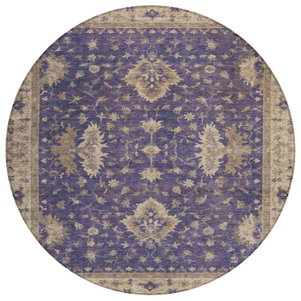HomeRoots 8' Purple And Beige Round Floral Area Rug - Stylish, Washable, Durable for Indoor & Outdoor Use! 619423