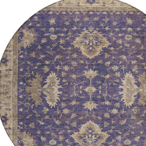 HomeRoots 8' Purple And Beige Round Floral Area Rug - Stylish, Washable, Durable for Indoor & Outdoor Use! 619423