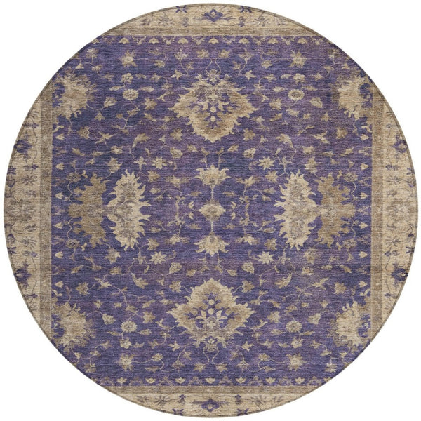 HomeRoots 8' Purple And Beige Round Floral Area Rug - Stylish, Washable, Durable for Indoor & Outdoor Use! 619423