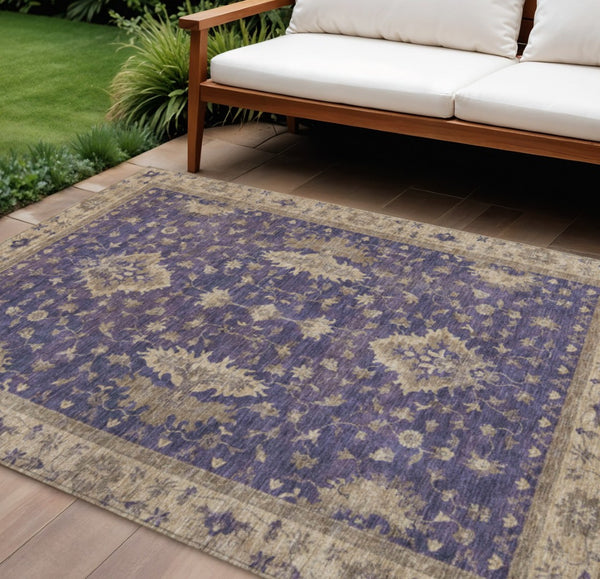 HomeRoots 8' X 10' Elegant Purple & Beige Floral Washable Area Rug for Indoor & Outdoor Spaces, Durable Design 619424