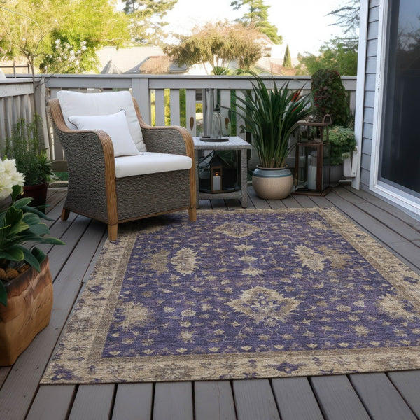HomeRoots 8' X 10' Elegant Purple & Beige Floral Washable Area Rug for Indoor & Outdoor Spaces, Durable Design 619424