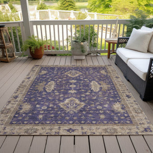 HomeRoots 8' X 10' Elegant Purple & Beige Floral Washable Area Rug for Indoor & Outdoor Spaces, Durable Design 619424