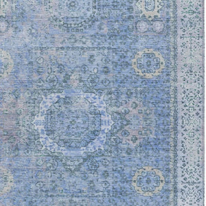 HomeRoots 5' Elegant Blue & Ivory Floral Medallion Area Rug - Washable, Durable for Indoor & Outdoor Use! 619446