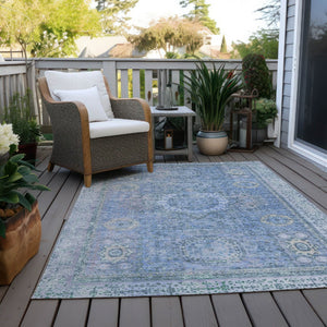 HomeRoots 5' Elegant Blue & Ivory Floral Medallion Area Rug - Washable, Durable for Indoor & Outdoor Use! 619446