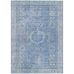 HomeRoots 5' Elegant Blue & Ivory Floral Medallion Area Rug - Washable, Durable for Indoor & Outdoor Use! 619446