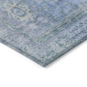 HomeRoots 5' Elegant Blue & Ivory Floral Medallion Area Rug - Washable, Durable for Indoor & Outdoor Use! 619446