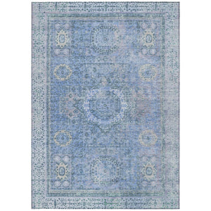 HomeRoots 5' Elegant Blue & Ivory Floral Medallion Area Rug - Washable, Durable for Indoor & Outdoor Use! 619446