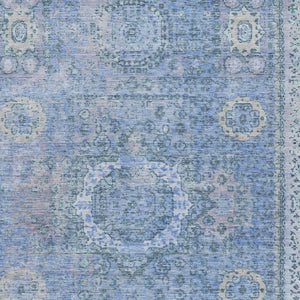 HomeRoots 8' X 10' Washable Blue and Ivory Floral Medallion Area Rug - Stylish, Durable, Pet-Friendly Design! 619448
