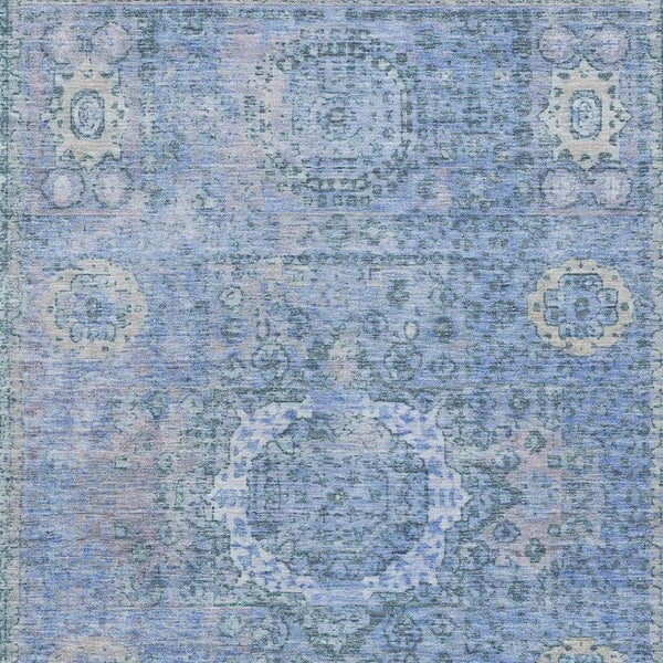 HomeRoots 9' Blue and Ivory Floral Medallion Area Rug - Washable, Durable, Ideal for Indoor & Outdoor Spaces 619449