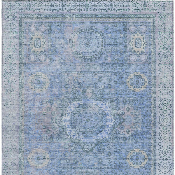HomeRoots 10' Blue & Ivory Floral Medallion Area Rug - Washable, Versatile for Indoor/Outdoor Spaces, Durable! 619450