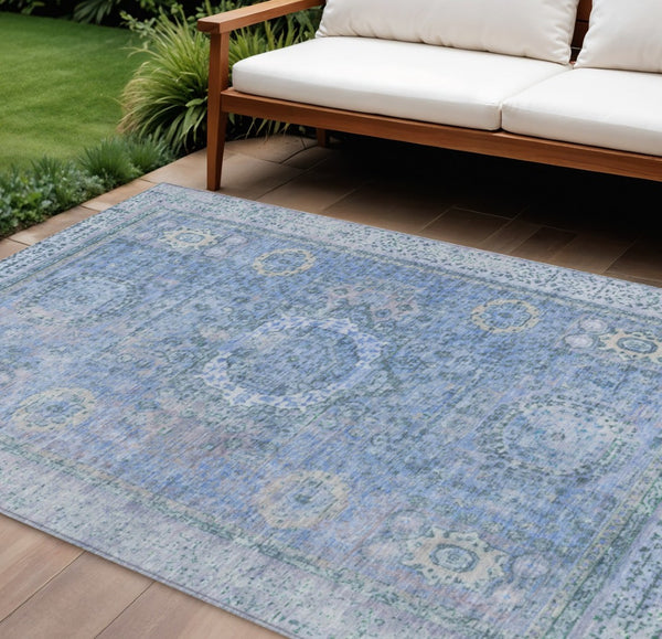 HomeRoots 10' Blue & Ivory Floral Medallion Area Rug - Washable, Versatile for Indoor/Outdoor Spaces, Durable! 619450