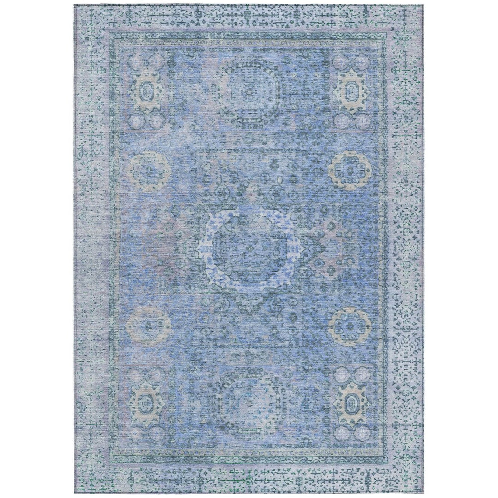 HomeRoots 10' Blue & Ivory Floral Medallion Area Rug - Washable, Versatile for Indoor/Outdoor Spaces, Durable! 619450