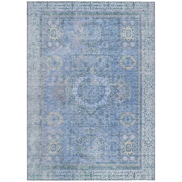 HomeRoots 10' Blue & Ivory Floral Medallion Area Rug - Washable, Versatile for Indoor/Outdoor Spaces, Durable! 619450