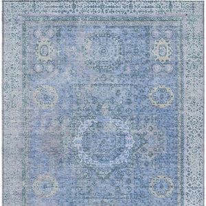 HomeRoots 10' Blue & Ivory Floral Medallion Area Rug - Washable, Versatile for Indoor/Outdoor Spaces, Durable! 619450