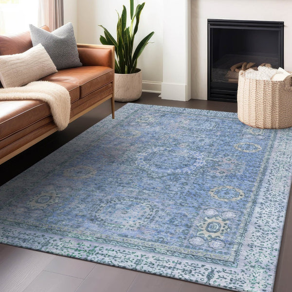 HomeRoots 10' Blue & Ivory Floral Medallion Area Rug - Washable, Versatile for Indoor/Outdoor Spaces, Durable! 619450