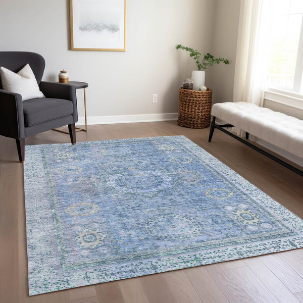 HomeRoots 10' Blue & Ivory Floral Medallion Area Rug - Washable, Versatile for Indoor/Outdoor Spaces, Durable! 619450