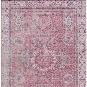 HomeRoots 5' Pink and Blush Floral Medallion Area Rug - Washable, Durable, Indoor/Outdoor, Elegant Design 619464