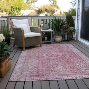 HomeRoots 5' Pink and Blush Floral Medallion Area Rug - Washable, Durable, Indoor/Outdoor, Elegant Design 619464