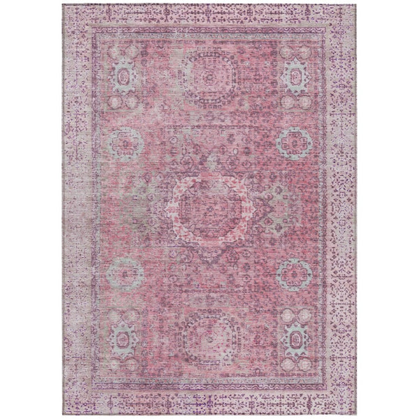 HomeRoots 5' Pink and Blush Floral Medallion Area Rug - Washable, Durable, Indoor/Outdoor, Elegant Design 619464