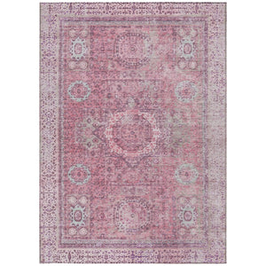 HomeRoots 5' Pink and Blush Floral Medallion Area Rug - Washable, Durable, Indoor/Outdoor, Elegant Design 619464