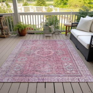 HomeRoots 5' Pink and Blush Floral Medallion Area Rug - Washable, Durable, Indoor/Outdoor, Elegant Design 619464