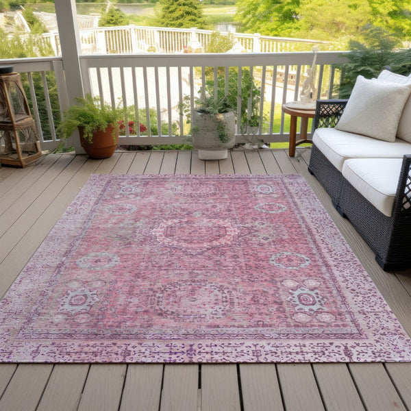 HomeRoots 5' Pink and Blush Floral Medallion Area Rug - Washable, Durable, Indoor/Outdoor, Elegant Design 619464