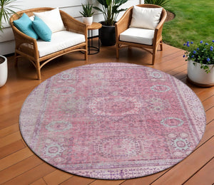 HomeRoots 8' Pink Floral Medallion Rug – Stylish Washable Area Rug for Indoor & Outdoor Spaces, Easy Care! 619465