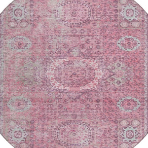 HomeRoots 8' Pink Floral Medallion Rug – Stylish Washable Area Rug for Indoor & Outdoor Spaces, Easy Care! 619465