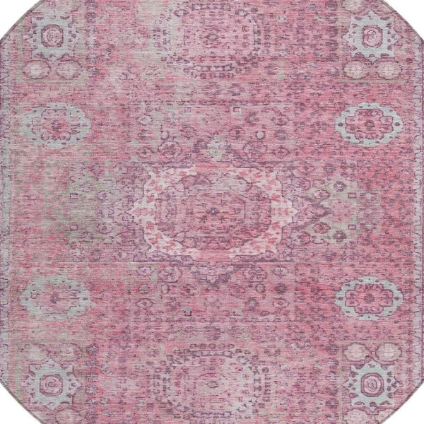 HomeRoots 8' Pink Floral Medallion Rug – Stylish Washable Area Rug for Indoor & Outdoor Spaces, Easy Care! 619465