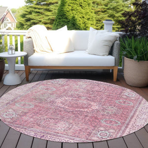 HomeRoots 8' Pink Floral Medallion Rug – Stylish Washable Area Rug for Indoor & Outdoor Spaces, Easy Care! 619465