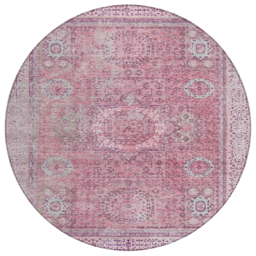 HomeRoots 8' Pink Floral Medallion Rug – Stylish Washable Area Rug for Indoor & Outdoor Spaces, Easy Care! 619465
