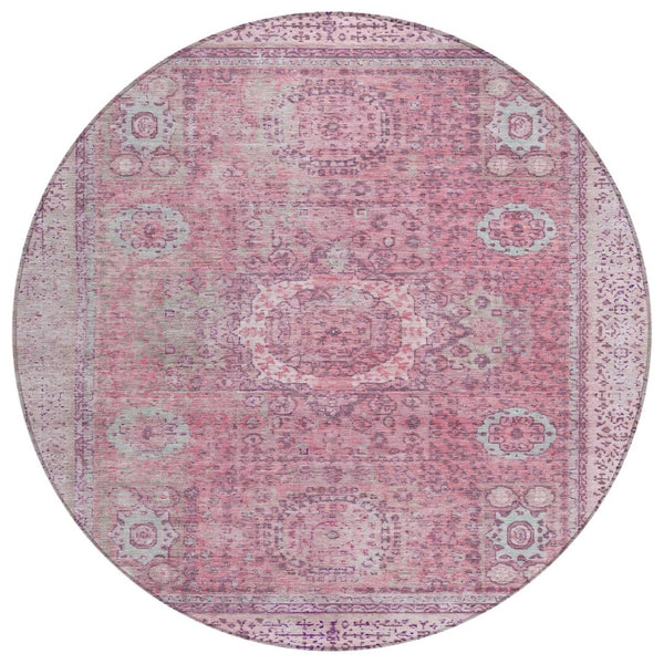 HomeRoots 8' Pink Floral Medallion Rug – Stylish Washable Area Rug for Indoor & Outdoor Spaces, Easy Care! 619465