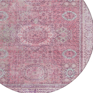 HomeRoots 8' Pink Floral Medallion Rug – Stylish Washable Area Rug for Indoor & Outdoor Spaces, Easy Care! 619465