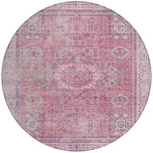 HomeRoots 8' Pink Floral Medallion Rug – Stylish Washable Area Rug for Indoor & Outdoor Spaces, Easy Care! 619465