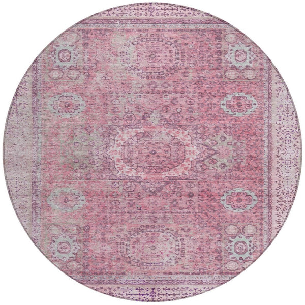 HomeRoots 8' Pink Floral Medallion Rug – Stylish Washable Area Rug for Indoor & Outdoor Spaces, Easy Care! 619465