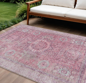 HomeRoots 8' X 10' Pink Floral Medallion Indoor Outdoor Area Rug - Washable, Stylish, Durable & Versatile Design 619466