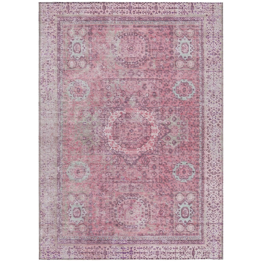 HomeRoots 8' X 10' Pink Floral Medallion Indoor Outdoor Area Rug - Washable, Stylish, Durable & Versatile Design 619466