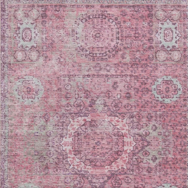 HomeRoots 10' Pink and Blush Floral Medallion Area Rug - Washable, Durable for Indoor & Outdoor Use, 10x14 619468