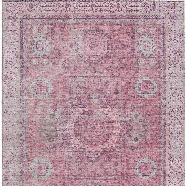 HomeRoots 10' Pink and Blush Floral Medallion Area Rug - Washable, Durable for Indoor & Outdoor Use, 10x14 619468