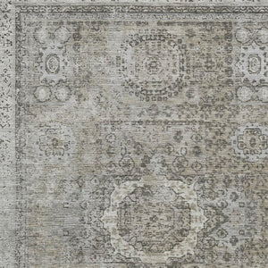 HomeRoots 5' X 8' Elegant Pewter & Silver Floral Medallion Rug - Washable, Durable for Indoor & Outdoor Use 619470
