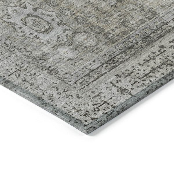 HomeRoots 8' Elegant Pewter & Silver Round Floral Medallion Area Rug - Washable & Stain-Resistant Design! 619471
