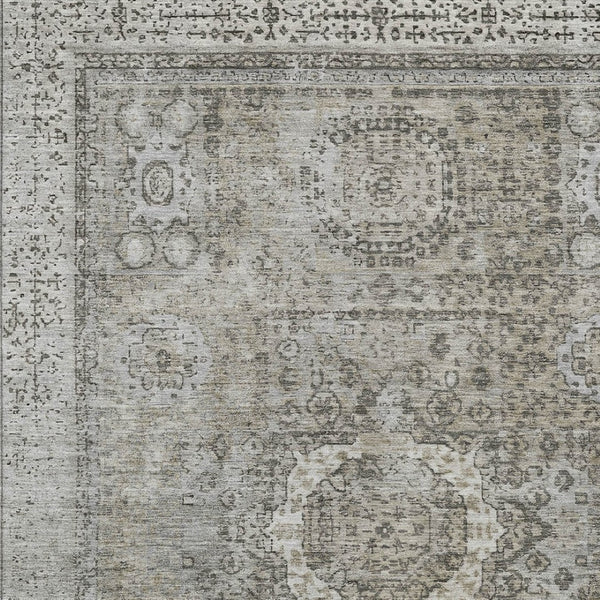 HomeRoots 9' X 12' Elegant Pewter & Silver Floral Medallion Rug - Washable, Durable for Indoor & Outdoor Use 619473