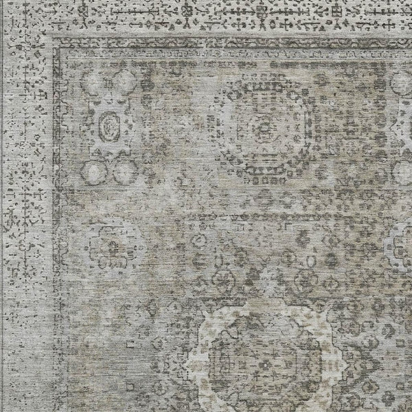 HomeRoots 9' X 12' Elegant Pewter & Silver Floral Medallion Rug - Washable, Durable for Indoor & Outdoor Use 619473