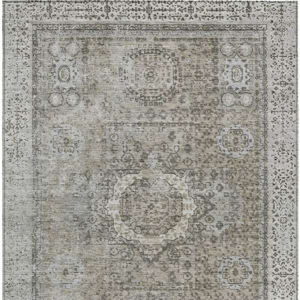 HomeRoots 10' Elegant Pewter & Silver Floral Medallion Area Rug – Washable, Durable for Indoor/Outdoor Use 619474