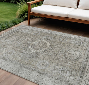 HomeRoots 10' Elegant Pewter & Silver Floral Medallion Area Rug – Washable, Durable for Indoor/Outdoor Use 619474