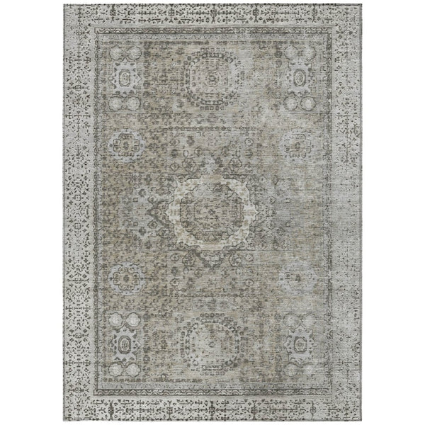 HomeRoots 10' Elegant Pewter & Silver Floral Medallion Area Rug – Washable, Durable for Indoor/Outdoor Use 619474