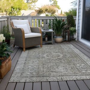 HomeRoots 10' Elegant Pewter & Silver Floral Medallion Area Rug – Washable, Durable for Indoor/Outdoor Use 619474