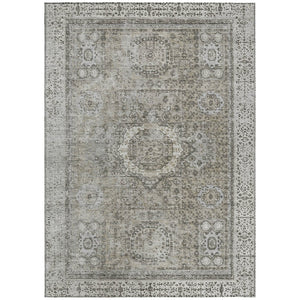 HomeRoots 10' Elegant Pewter & Silver Floral Medallion Area Rug – Washable, Durable for Indoor/Outdoor Use 619474